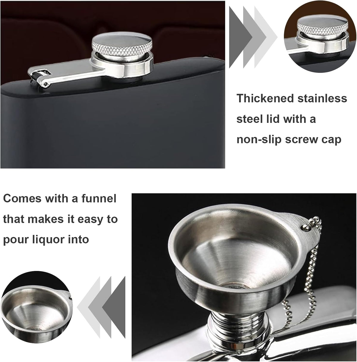 Personalised Engraved 8oz Stainless Steel Hip Flask – Black & Silver