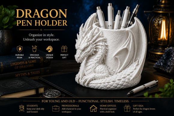 Dragon Pen Holder – 3D Printed Fantasy Desk Organiser