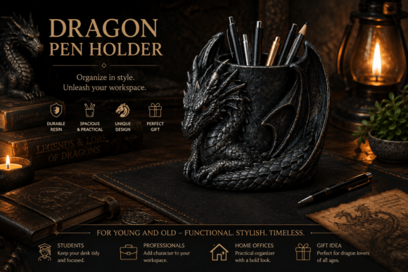 Dragon Pen Holder – 3D Printed Fantasy Desk Organiser