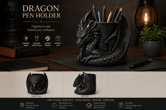Dragon Pen Holder – 3D Printed Fantasy Desk Organiser