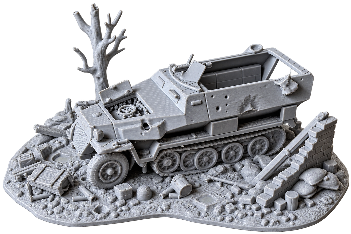 WW2 Half-Track Wreck – 28mm Battlefield Diorama