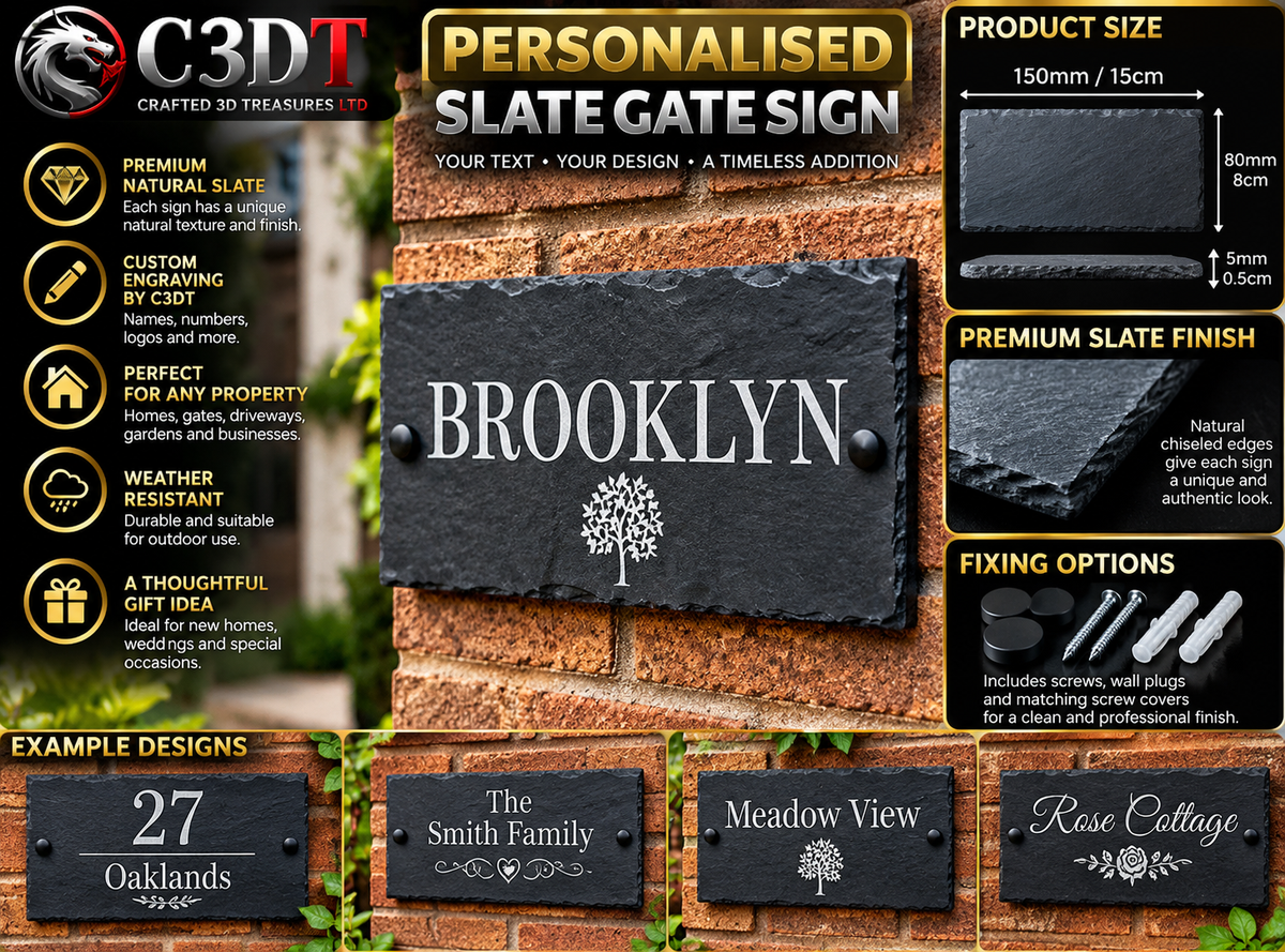 Personalised Engraved Slate Gate Sign – 150mm × 80mm