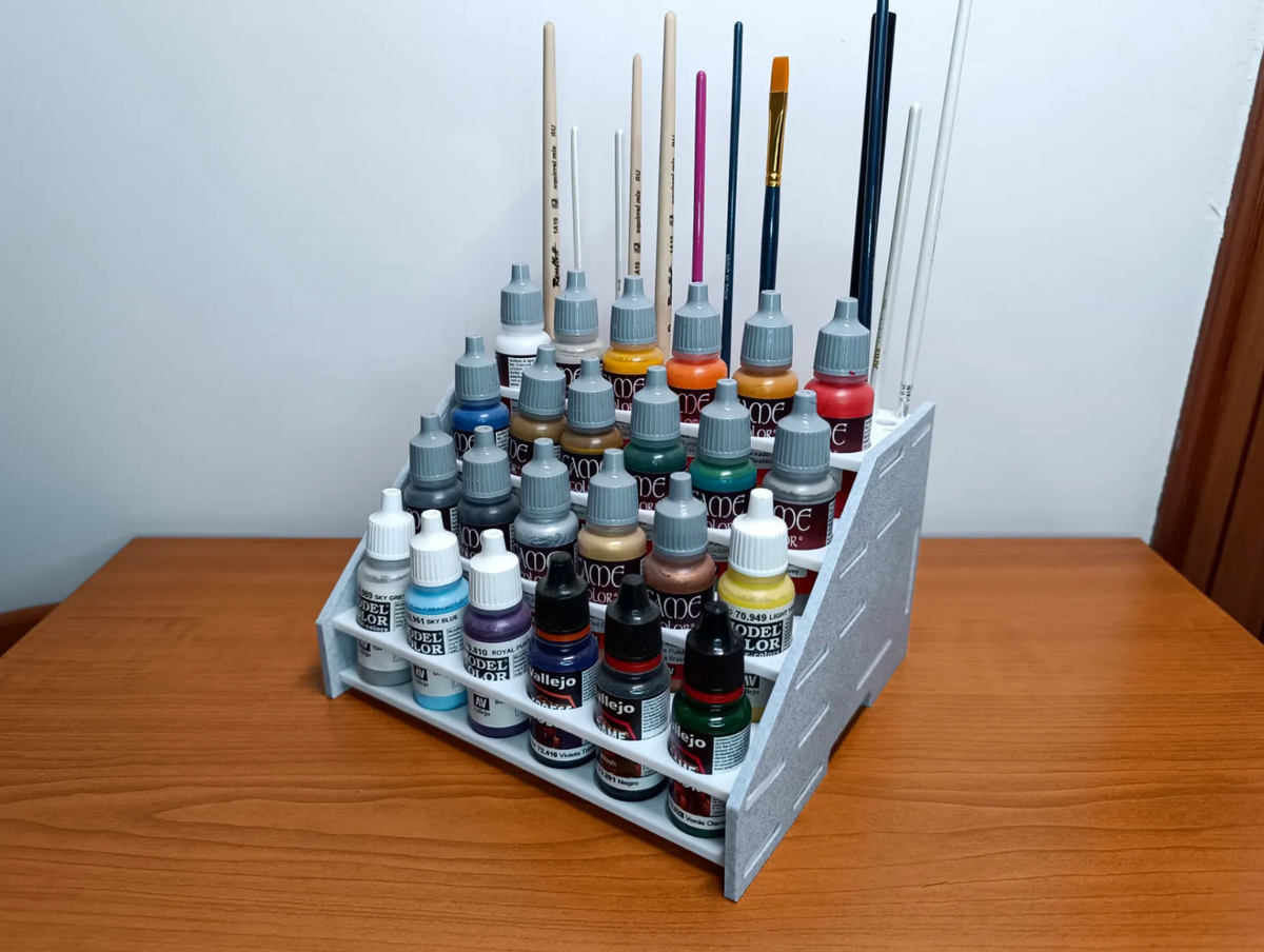 Large Paint Rack & Brush Holder – 3D Printed Hobby Paint Organiser for Vallejo Army Paint