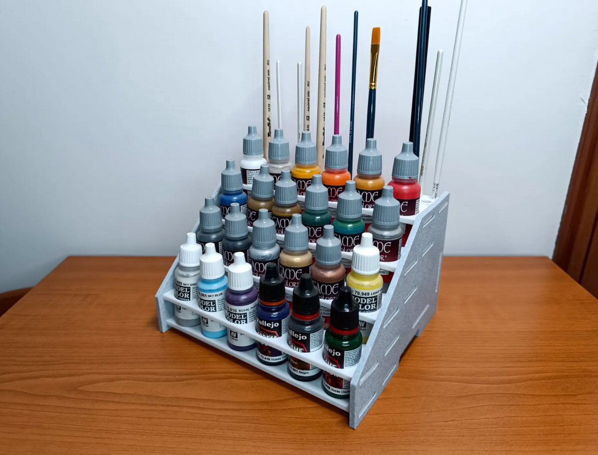 Large Paint Rack & Brush Holder – 3D Printed Hobby Paint Organiser for Vallejo Army Paint
