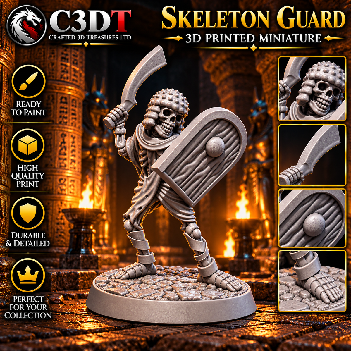 Skeleton Guard – Curved Sword & Shield Miniature