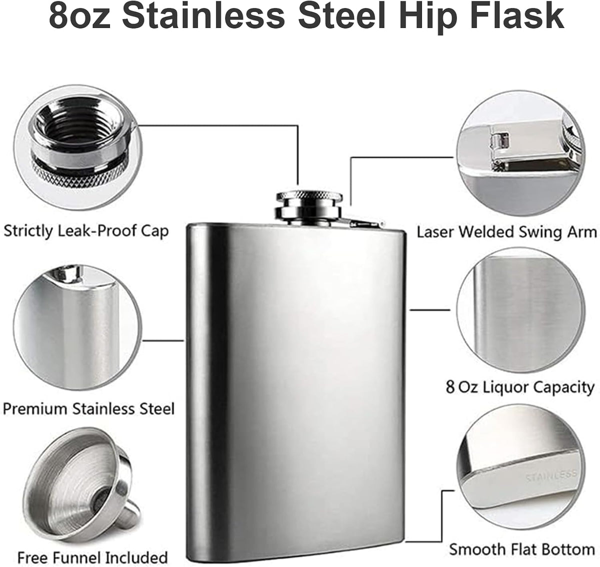 Personalised Engraved 8oz Stainless Steel Hip Flask – Black &amp; Silver