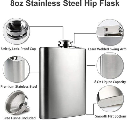 Personalised Engraved 8oz Stainless Steel Hip Flask – Black &amp; Silver