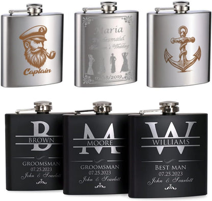 Personalised Engraved 8oz Stainless Steel Hip Flask – Black &amp; Silver