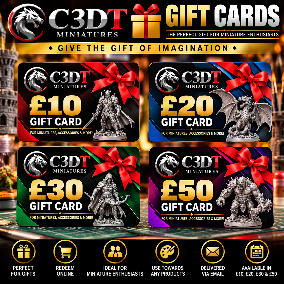 C3DT Miniatures Digital Gift Card – £10, £20, £30 & £50 | The Perfect Gift for Miniature Enthusiasts