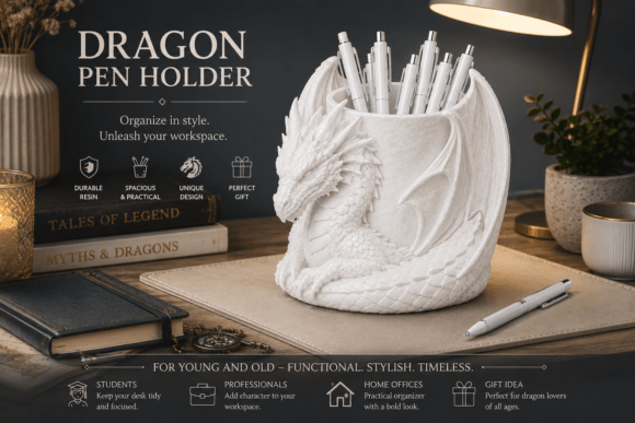 Dragon Pen Holder – 3D Printed Fantasy Desk Organiser