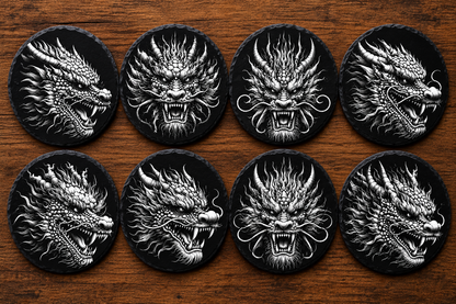 Dragon Head Engraved Slate Coasters – Fantasy Dragon Designs