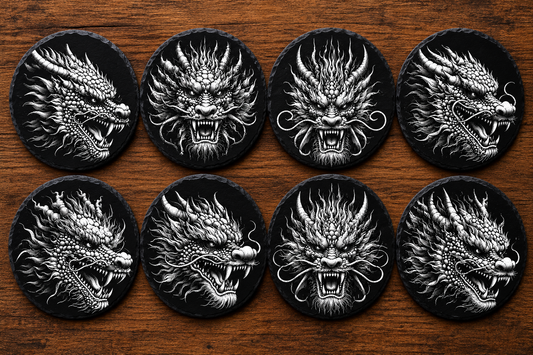 Dragon Head Engraved Slate Coasters – Fantasy Dragon Designs