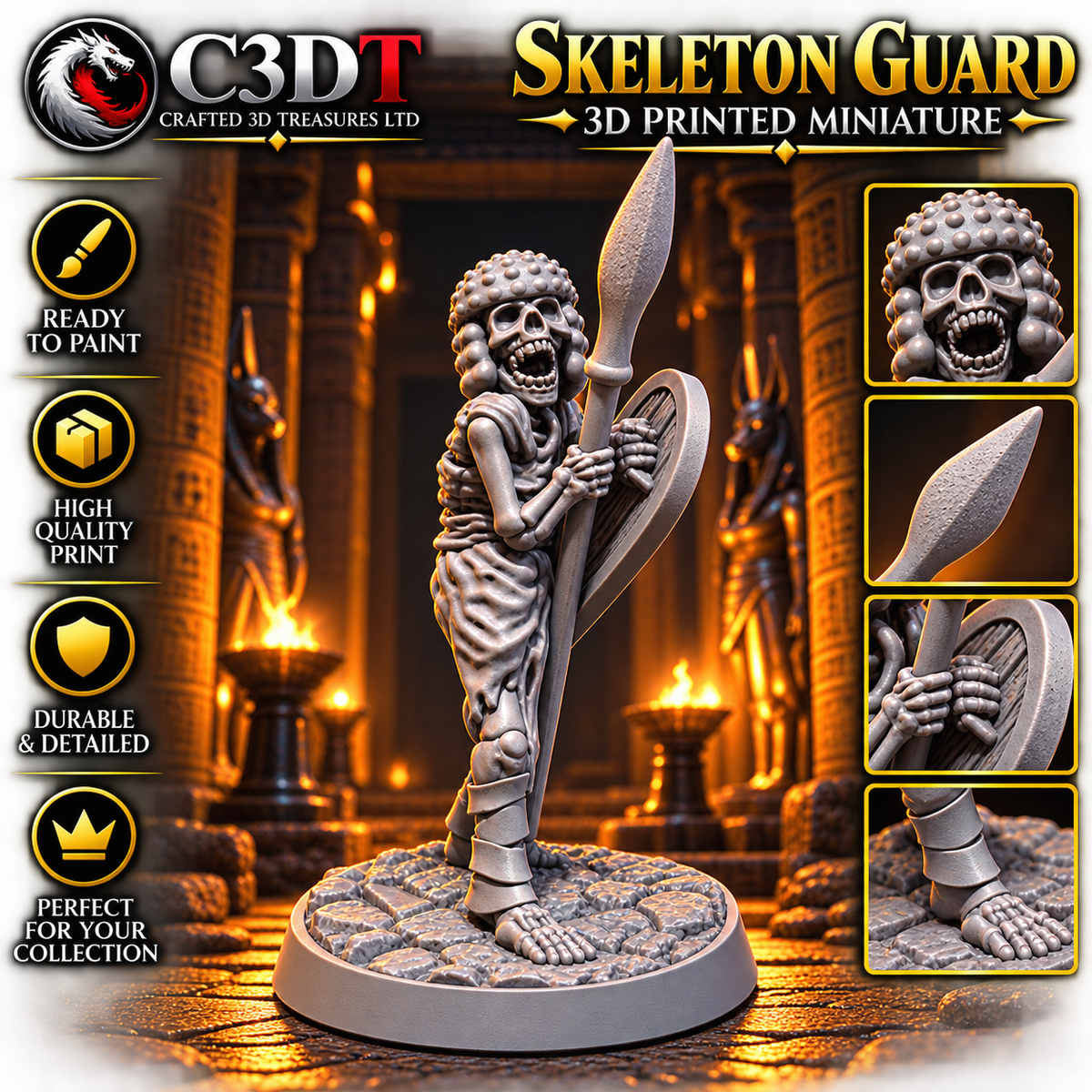 Skeleton Guard II – Spear & Shield | 3D Printed Miniature