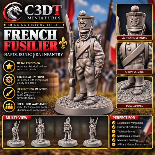 French Fusilier No. 2 – Napoleonic Infantry 3D Printed Miniature | Historical Wargaming
