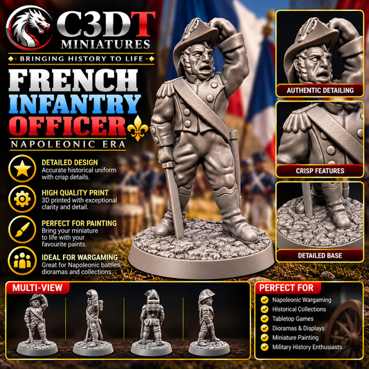 French Infantry Officer – Napoleonic 3D Printed Miniature | Historical Wargaming | C3DT