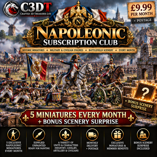 C3DT Napoleonic Miniatures Subscription Club – 5 Miniatures + Bonus Scenery Every Month