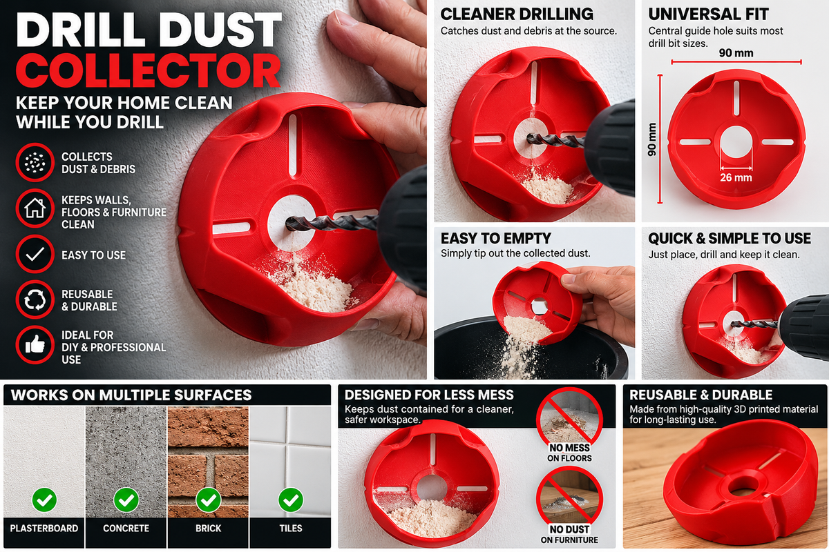 Drill Dust Collector – 3D Printed Wall Drilling Dust Catcher
