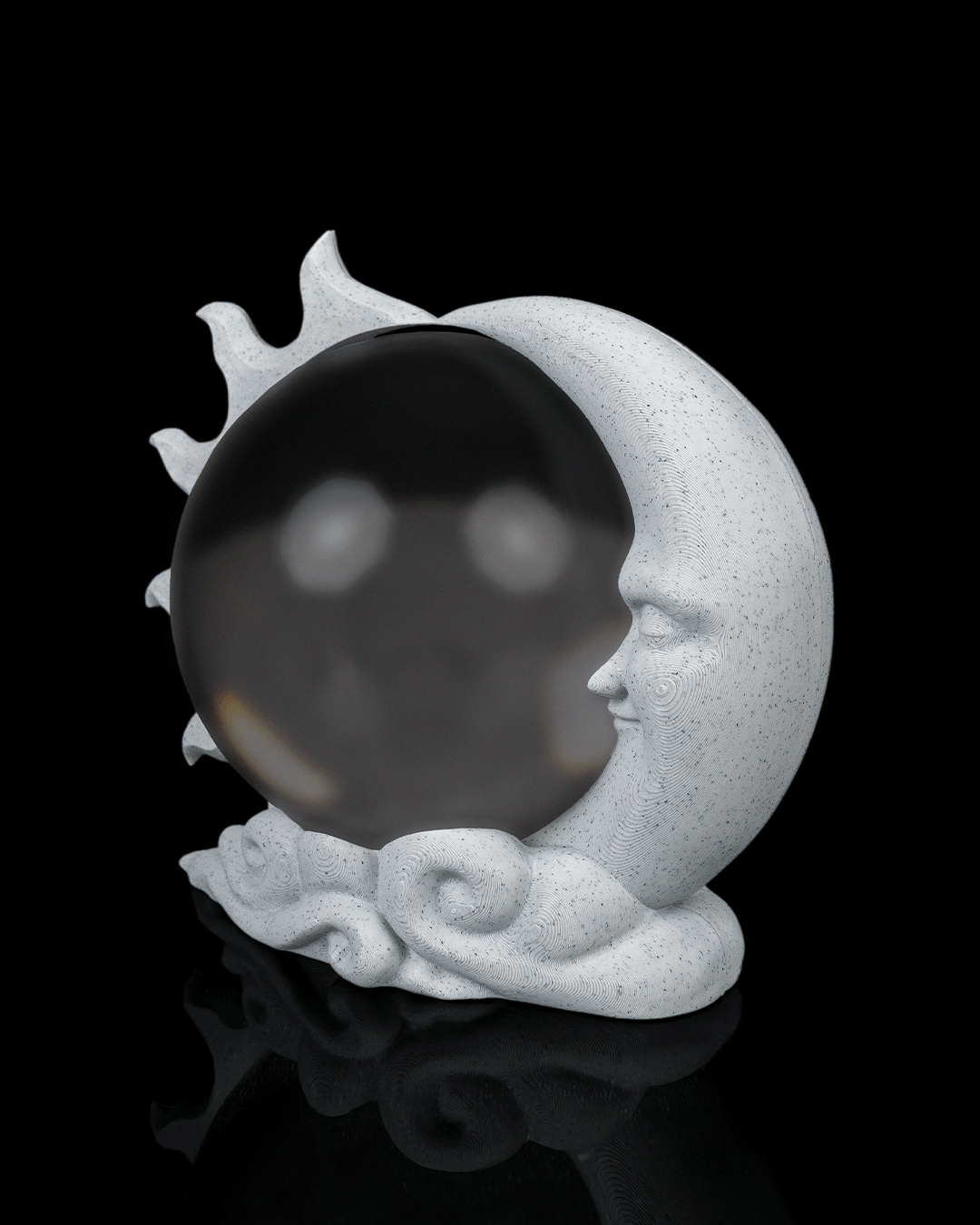 Sun &amp; Moon Crystal Ball Holder &amp; Lamp – 3D Printed Celestial Décor