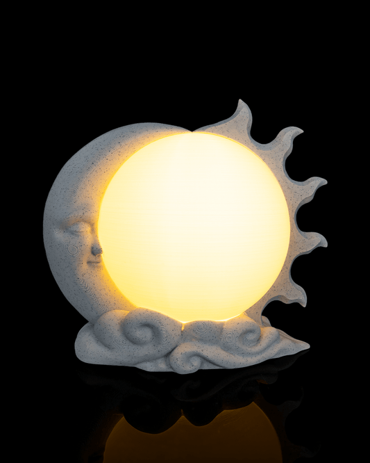 Sun &amp; Moon Crystal Ball Holder &amp; Lamp – 3D Printed Celestial Décor