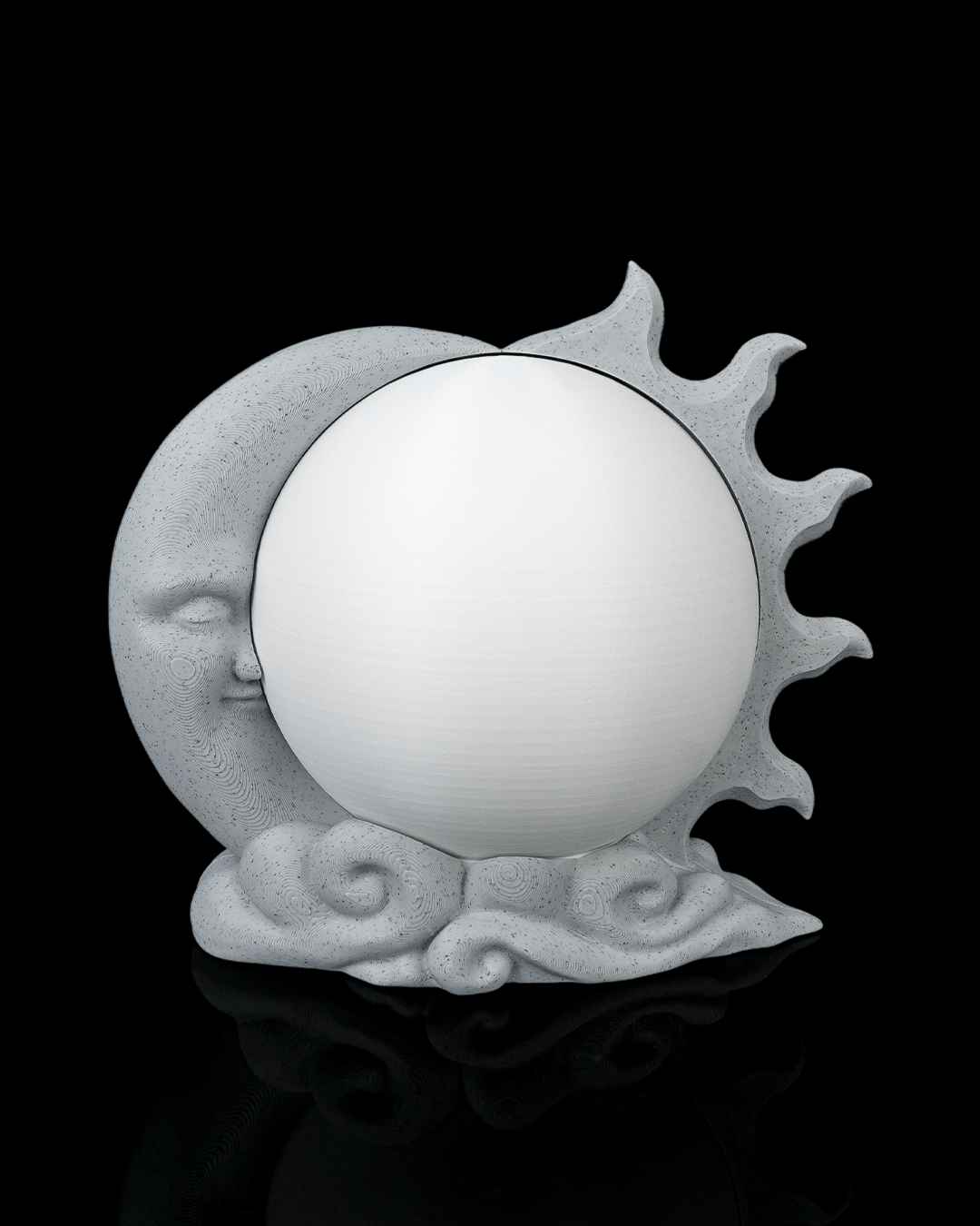 Sun &amp; Moon Crystal Ball Holder &amp; Lamp – 3D Printed Celestial Décor