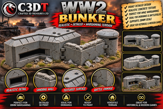 WW2 Concrete Bunker & Defensive Position – 28mm 3D Printed Wargaming Terrain