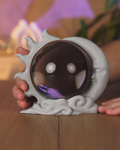 Sun &amp; Moon Crystal Ball Holder &amp; Lamp – 3D Printed Celestial Décor
